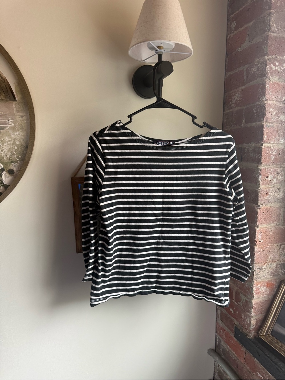 Striped Black and White Long-Sleeve Boatneck Top